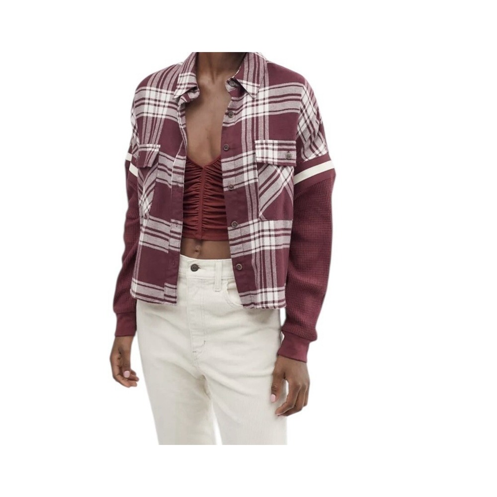 URBAN OUTFITTERS BDG Flannel Shirt Women's Small Crop Plaid Oversized Cozy
